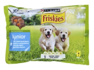 FRISKIES JUNIOR Dog s kuraťom a mrkvou v šťave 4x100g